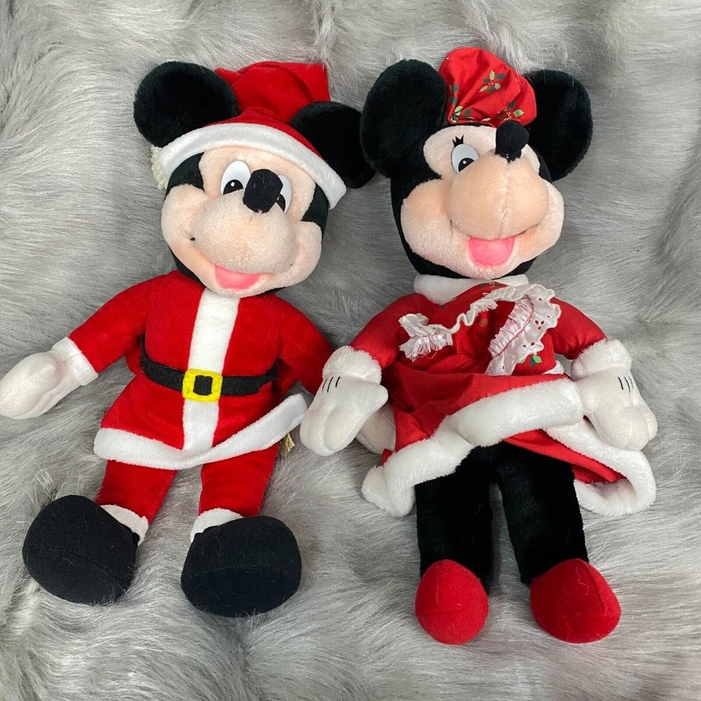 Vintage Mickey Mouse & Minnie Mouse Christmas Plush Set of 2 Applause 17" Tall